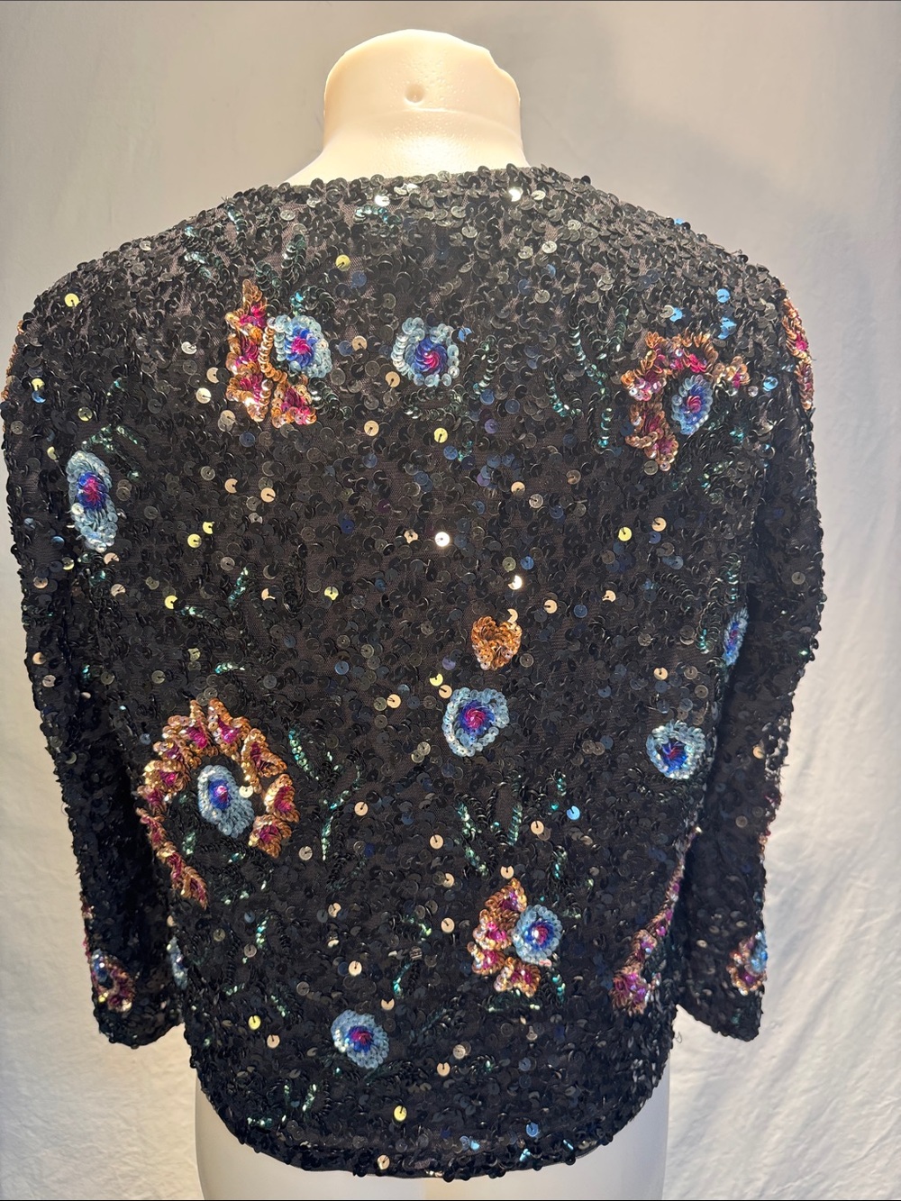 French Connection Black Sequin Jacket with Colorful Floral Embellishments - Picture 4 of 11